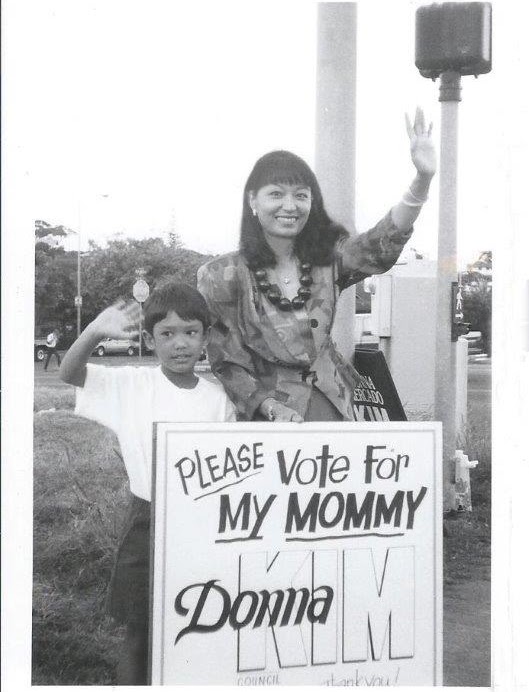 Micah with his mother during her campaign